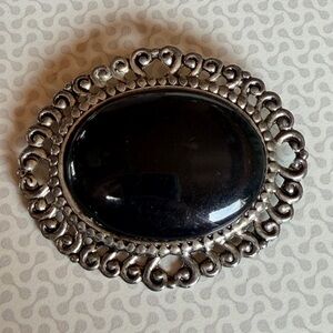 Vintage Silver and Black Brooch